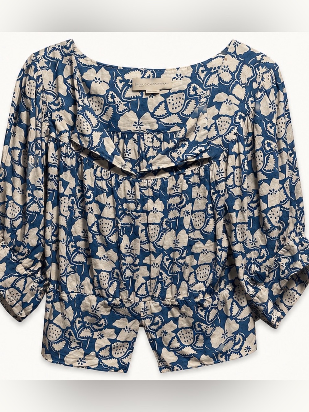 Stella McCartney Blue Ivory Floral Cotton Peplum Blouse Size 40 S(4-6)